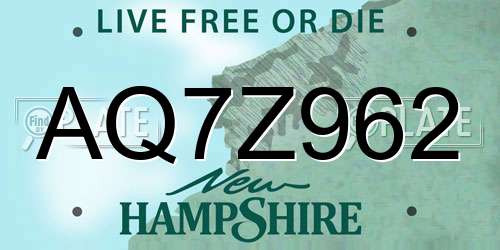 AQ7Z962 New Hampshire License Plate