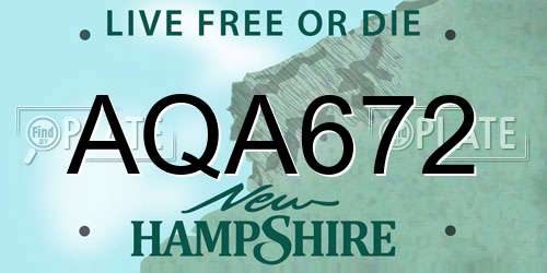 AQA672 New Hampshire License Plate