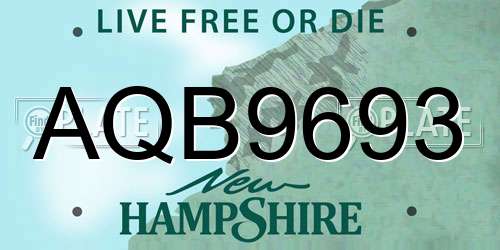 AQB9693 New Hampshire License Plate