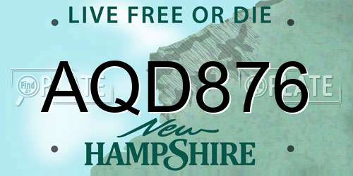 AQD876 New Hampshire License Plate