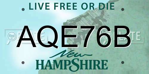 AQE76B New Hampshire License Plate