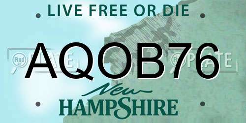 AQOB76 New Hampshire License Plate