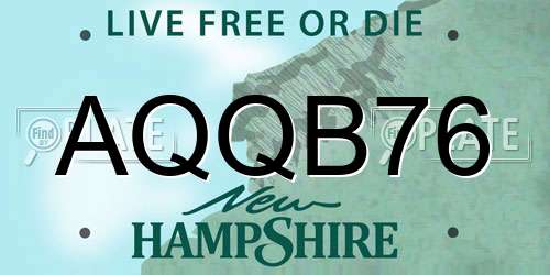 AQQB76 New Hampshire License Plate