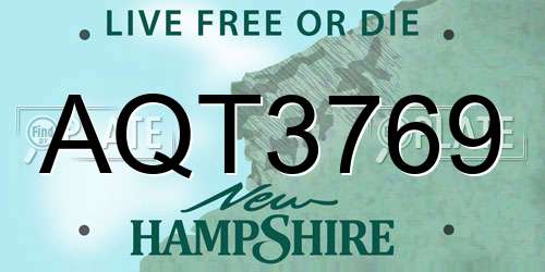 AQT3769 New Hampshire License Plate