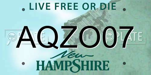 AQZO07 New Hampshire License Plate