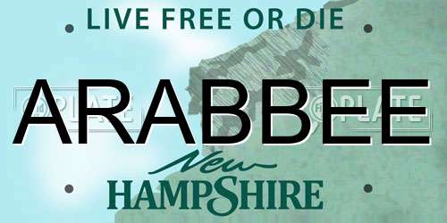 ARABBEE New Hampshire License Plate