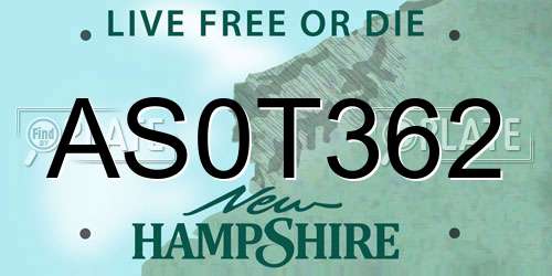 AS0T362 New Hampshire License Plate
