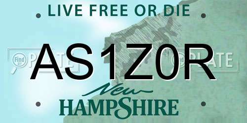AS1Z0R New Hampshire License Plate