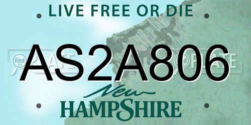 AS2A806 New Hampshire License Plate