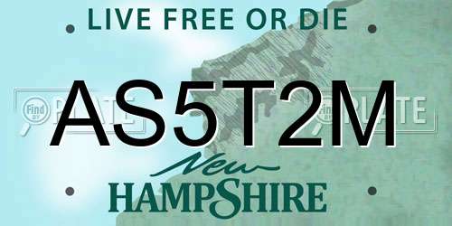 AS5T2M New Hampshire License Plate