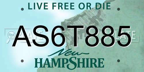 AS6T885 New Hampshire License Plate