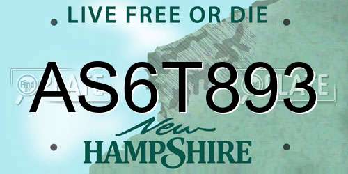 AS6T893 New Hampshire License Plate