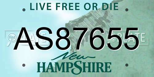 AS87655 New Hampshire License Plate