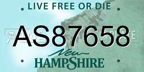 AS87658 New Hampshire License Plate