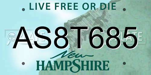 AS8T685 New Hampshire License Plate