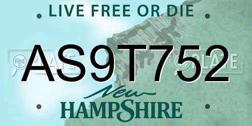 AS9T752 New Hampshire License Plate