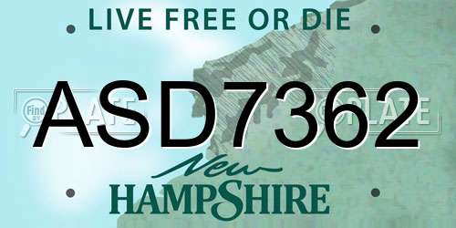 ASD7362 New Hampshire License Plate