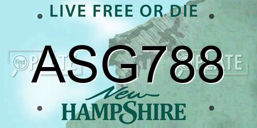 ASG788 New Hampshire License Plate