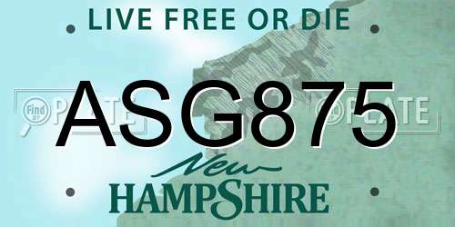 ASG875 New Hampshire License Plate