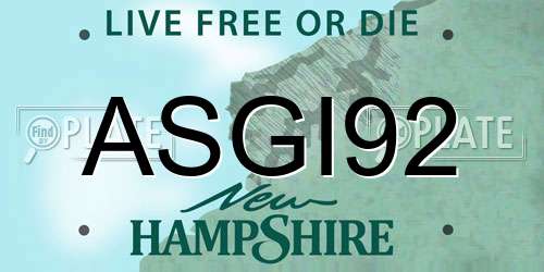 ASGI92 New Hampshire License Plate