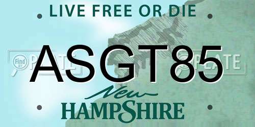 ASGT85 New Hampshire License Plate