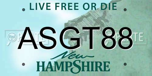 ASGT88 New Hampshire License Plate