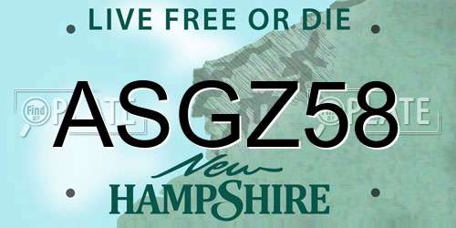 ASGZ58 New Hampshire License Plate