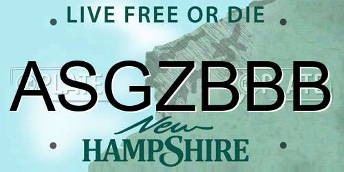 ASGZBBB New Hampshire License Plate