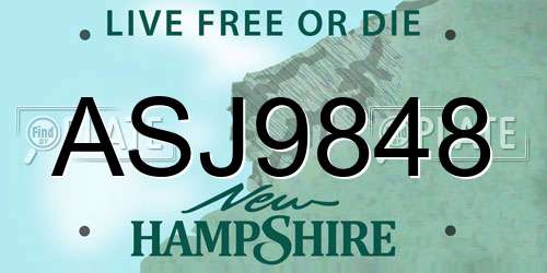 ASJ9848 New Hampshire License Plate