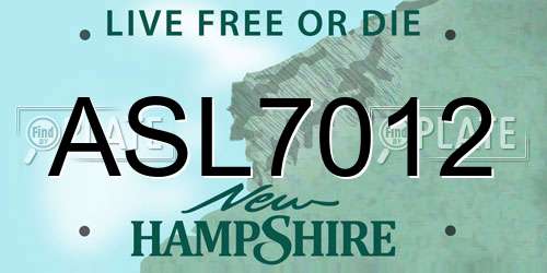 ASL7012 New Hampshire License Plate