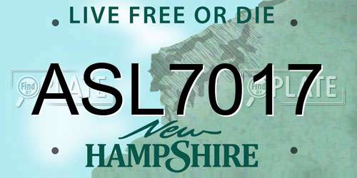 ASL7017 New Hampshire License Plate