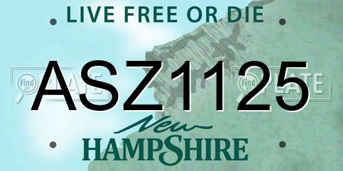 ASZ1125 New Hampshire License Plate