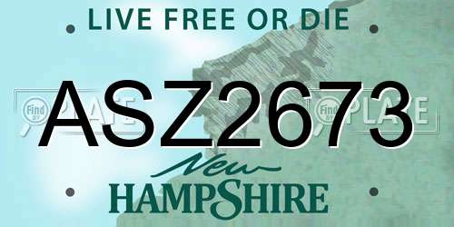 ASZ2673 New Hampshire License Plate