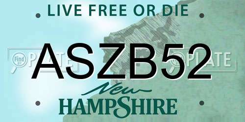 ASZB52 New Hampshire License Plate