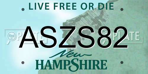 ASZS82 New Hampshire License Plate
