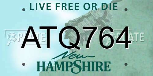 ATQ764 New Hampshire License Plate
