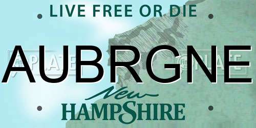 AUBRGNE New Hampshire License Plate