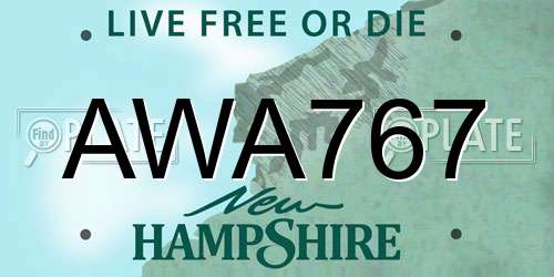 AWA767 New Hampshire License Plate