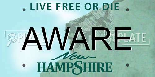 AWARE New Hampshire License Plate