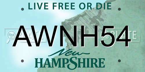 AWNH54 New Hampshire License Plate