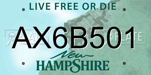 AX6B501 New Hampshire License Plate