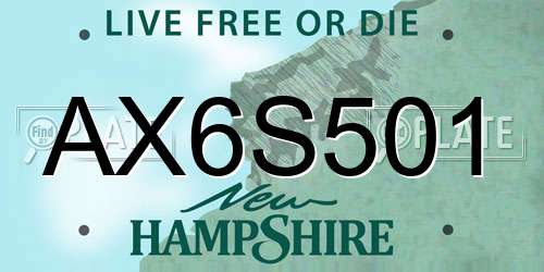 AX6S501 New Hampshire License Plate