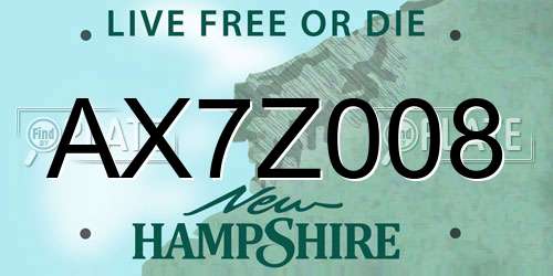 AX7Z008 New Hampshire License Plate