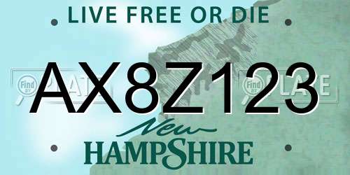 AX8Z123 New Hampshire License Plate