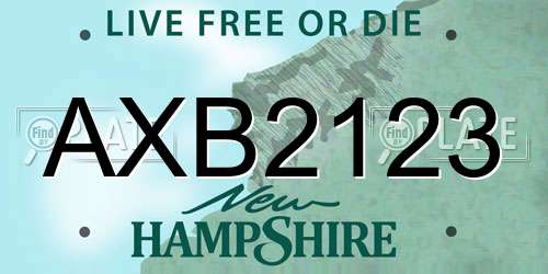 AXB2123 New Hampshire License Plate