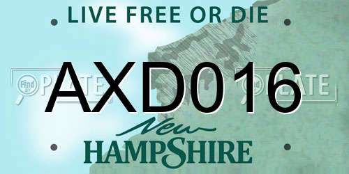 AXD016 New Hampshire License Plate