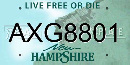 AXG8801 New Hampshire License Plate