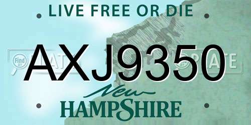 AXJ9350 New Hampshire License Plate