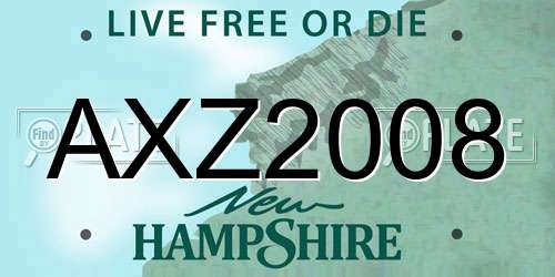AXZ2008 New Hampshire License Plate