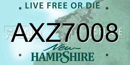 AXZ7008 New Hampshire License Plate